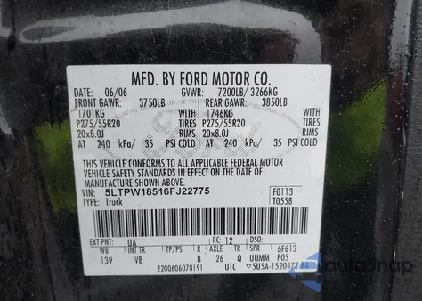 2006 Lincoln Mark Lt из США, поврежденный, VIN 5LTPW18516FJ22775